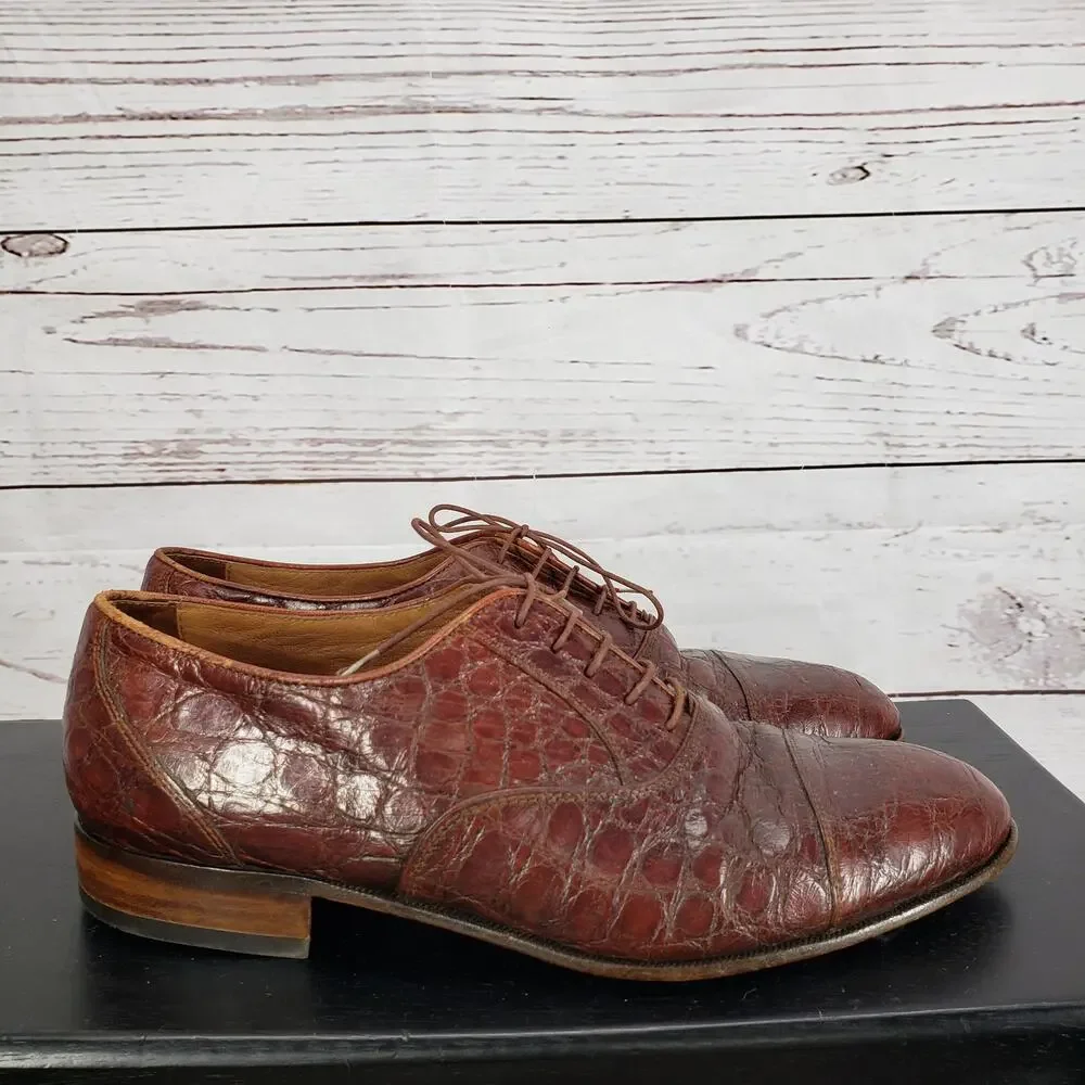 Beltrami Men's Crocodile Made in Italy Oxford Dress Shoes Size 8